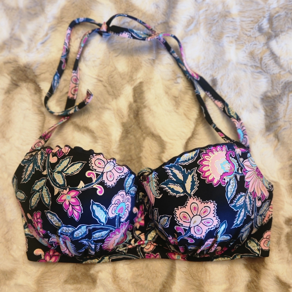 🏖3/$37 Shade & Shore Black and Pink Bikini Top Underwire Bandeau